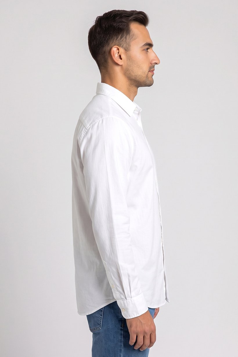 Men Oversized Fit Long Sleeve Solid Casual Shirt, White