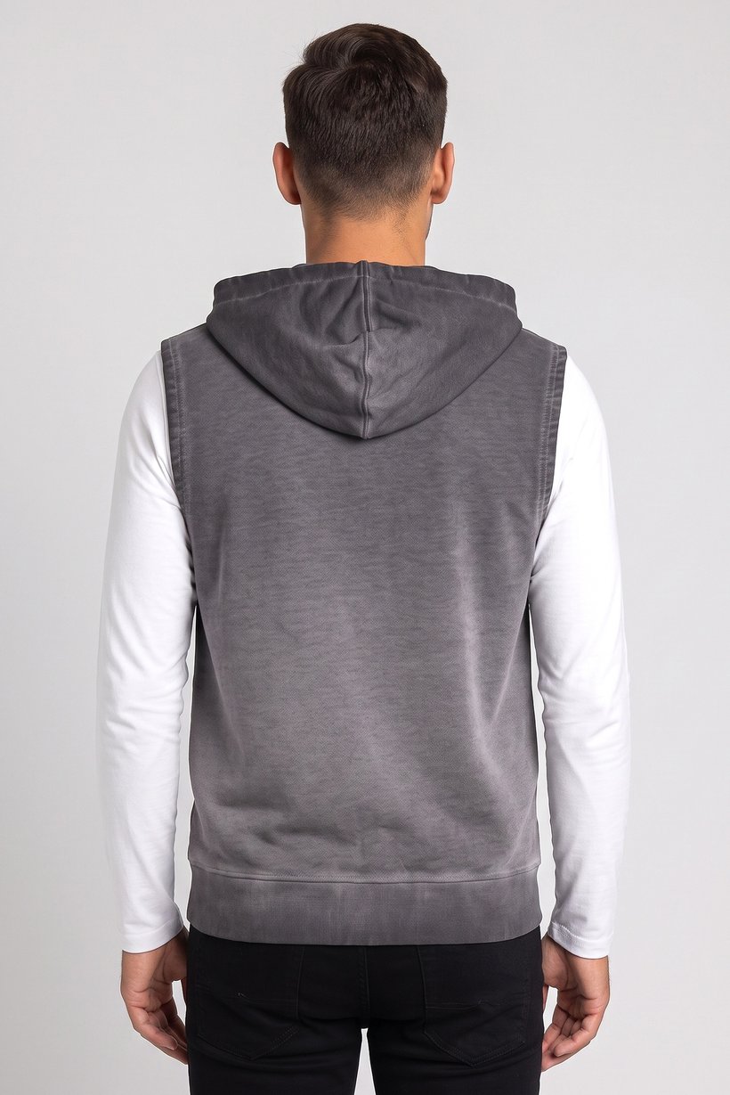 Men Washed Sleeveless Hoodie, Grey