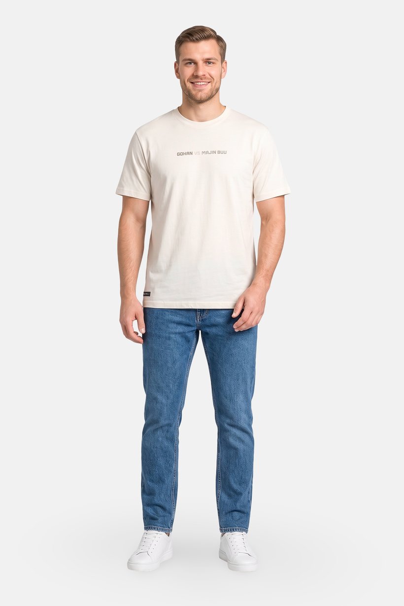 Celio x Dragon ball Z Men Crew Neck Short Sleeve Graphic Print T-Shirt, Beige