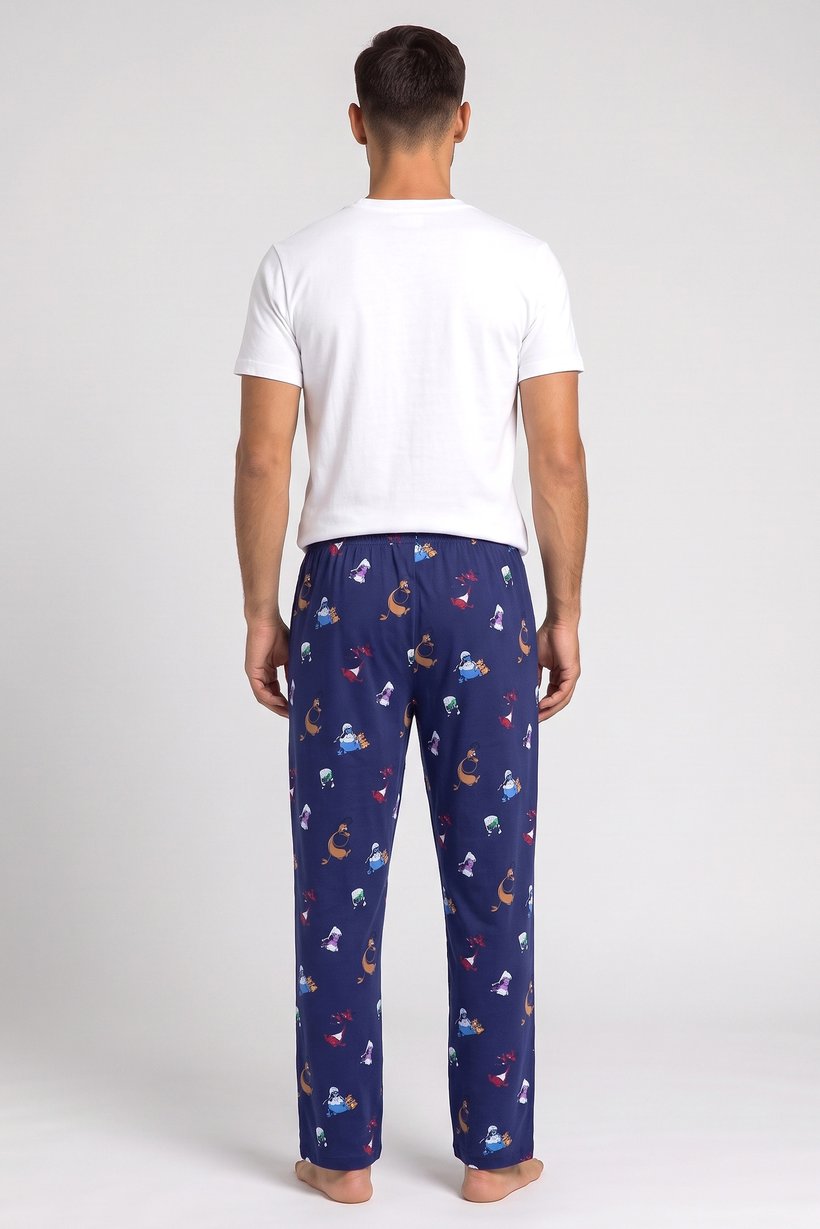 Men 2 Pcs Graphic Print T-Shirt And Pants Pyjama Set, Multicolor