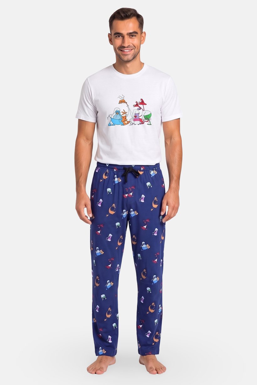 Men 2 Pieces Graphic Print T- Shirt And Shorts Pajama Set, Multicolor