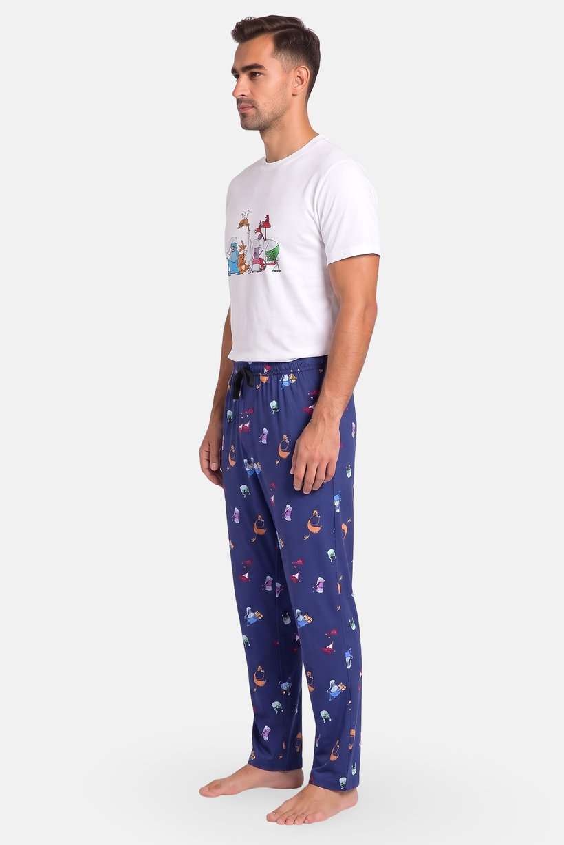 Men 2 Pieces Graphic Print T- Shirt And Shorts Pajama Set, Multicolor