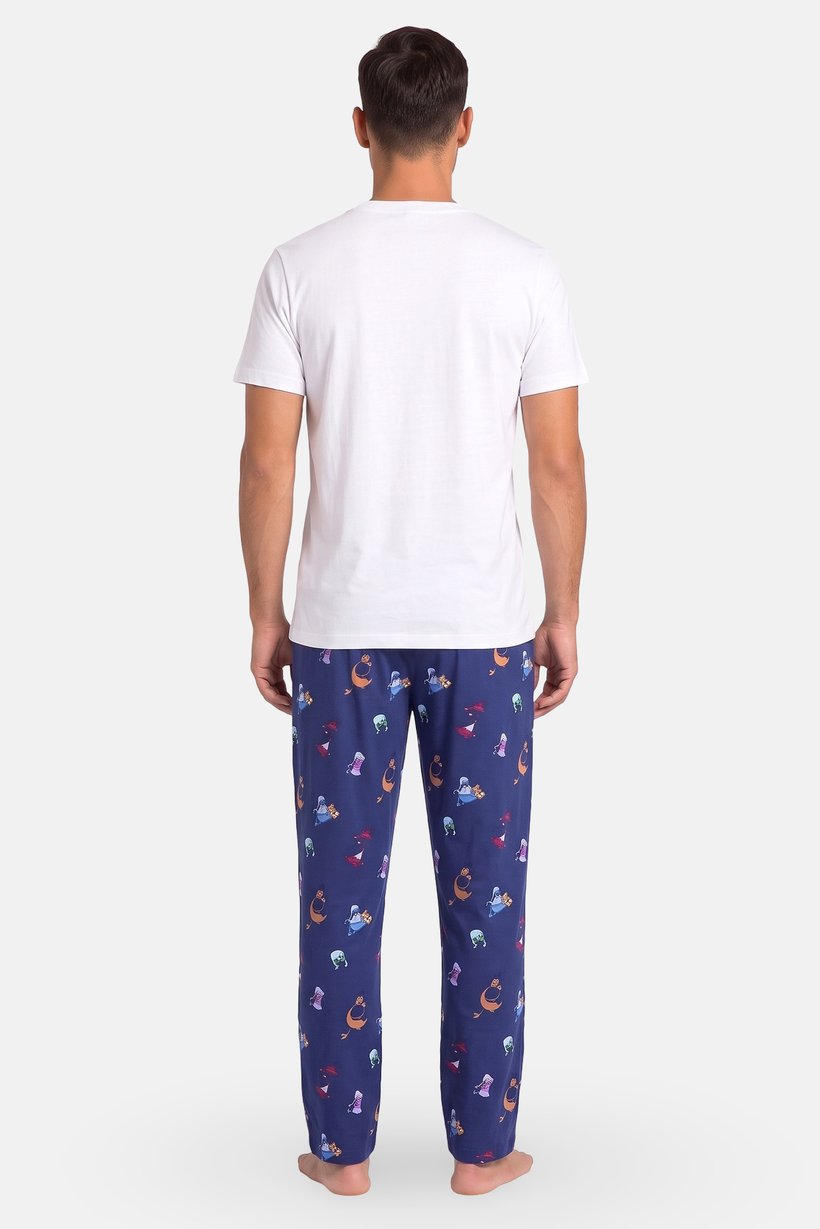 Men 2 Pieces Graphic Print T- Shirt And Shorts Pajama Set, Multicolor