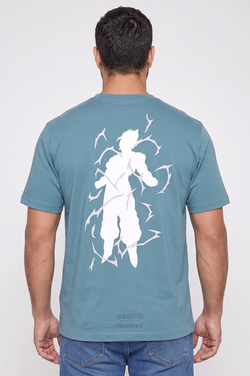 Celio x Dragon ball Z Men Crew Neck Short Sleeve Graphic Print T-Shirt, Teal Blue