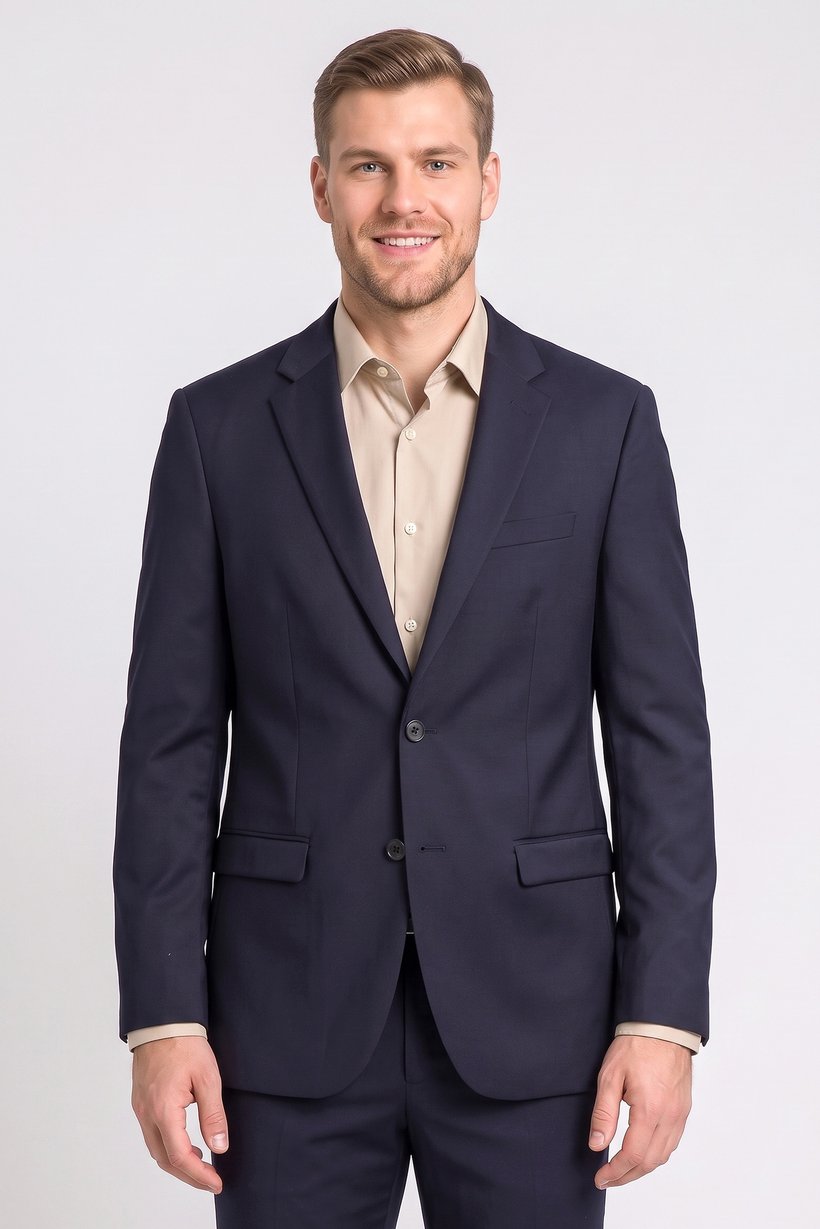 Men Slim Fit Solid Casual Blazer, Navy