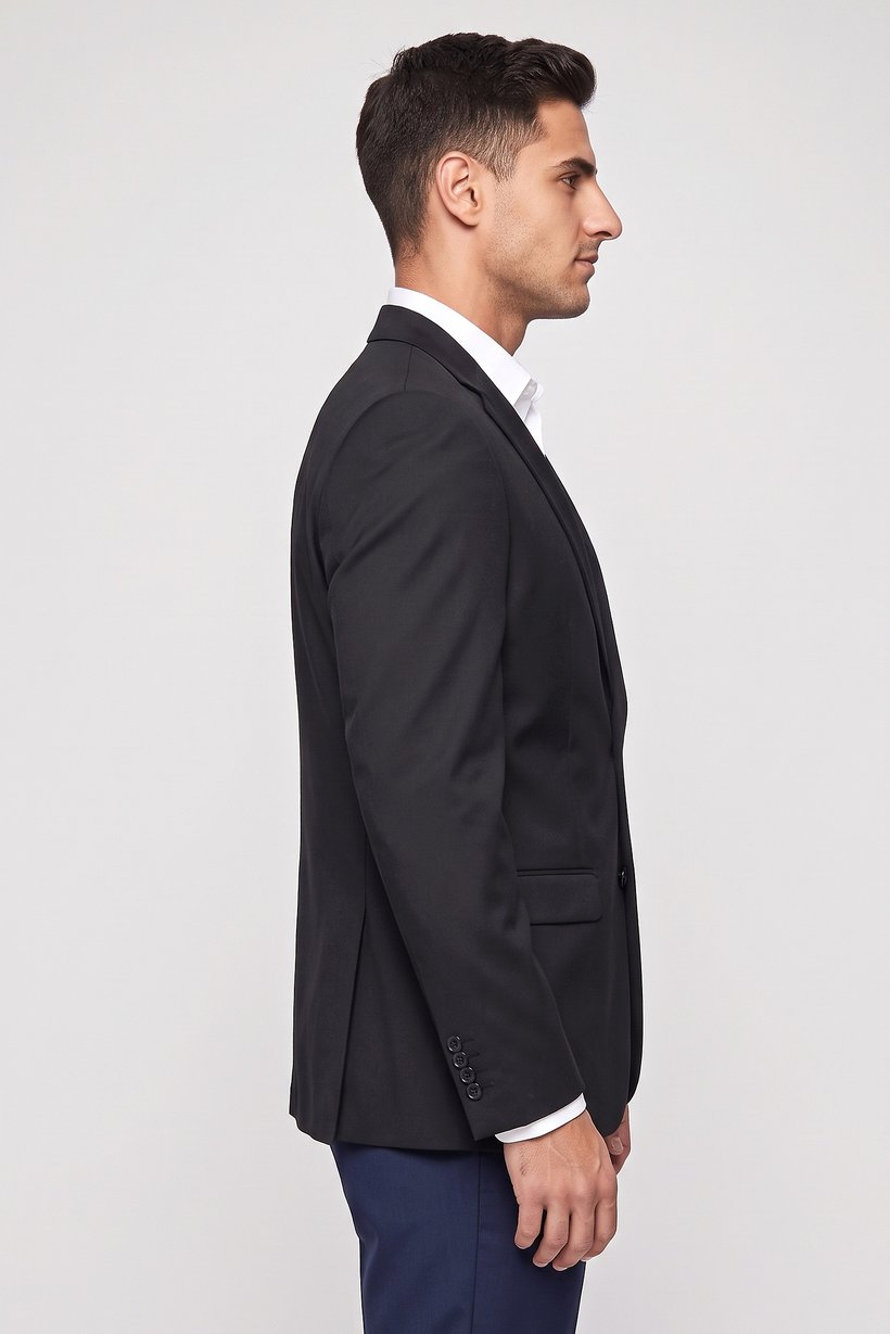 Men Regular Fit Solid Casual Blazer, Black