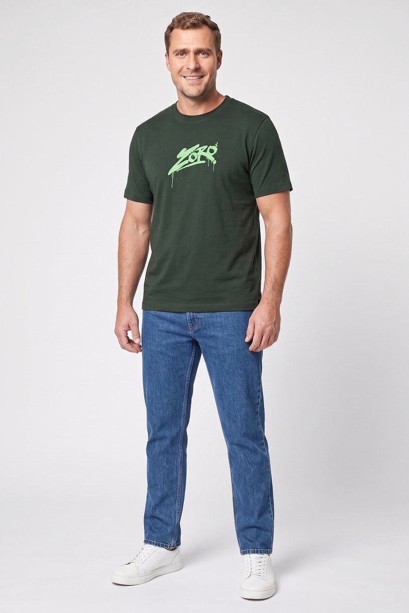 Men Crew Neck Short Sleeve Graphic Print T-shirt, Green