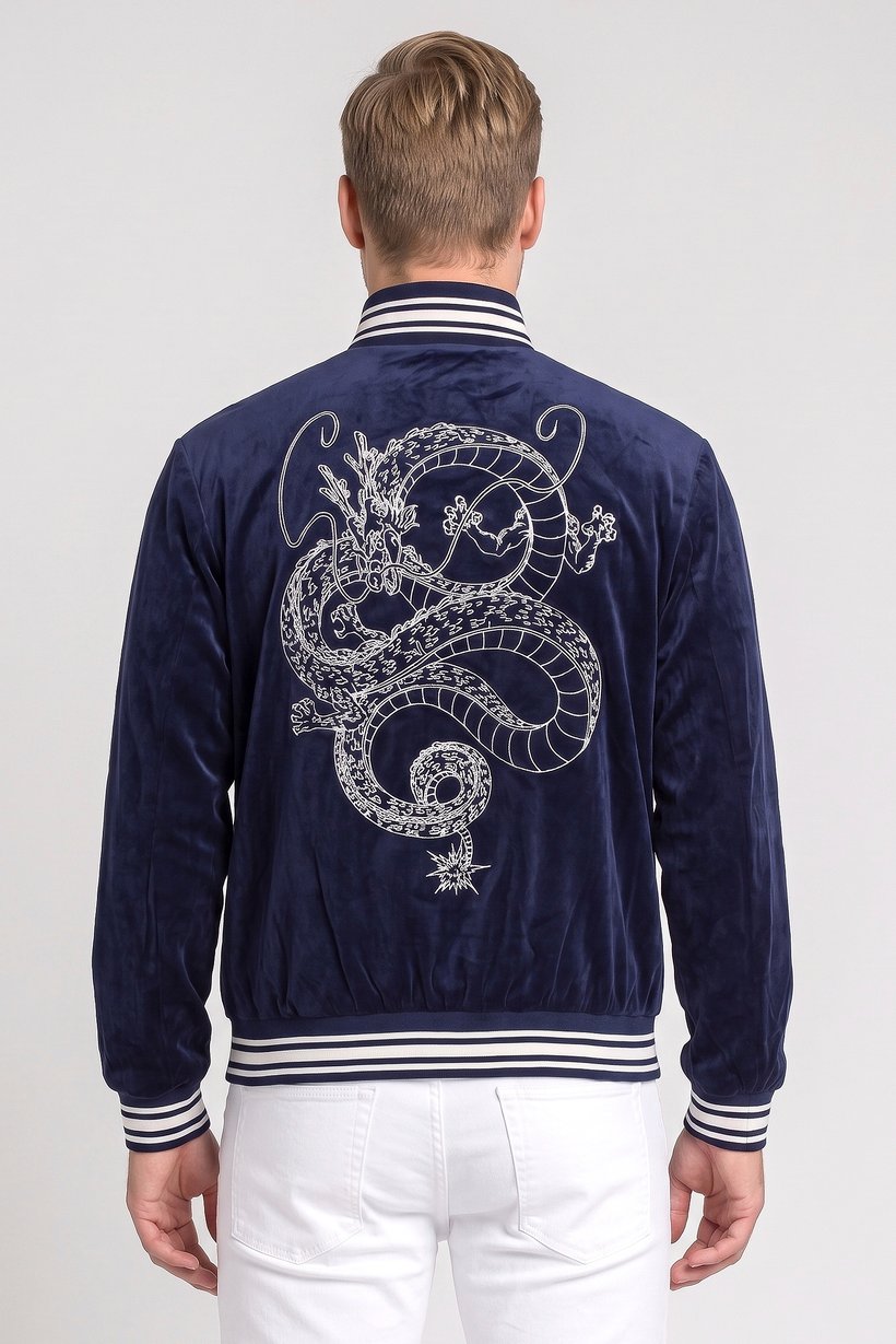 Dragon BallZ x Celio Men Embroidered Bomber Jacket, Blue