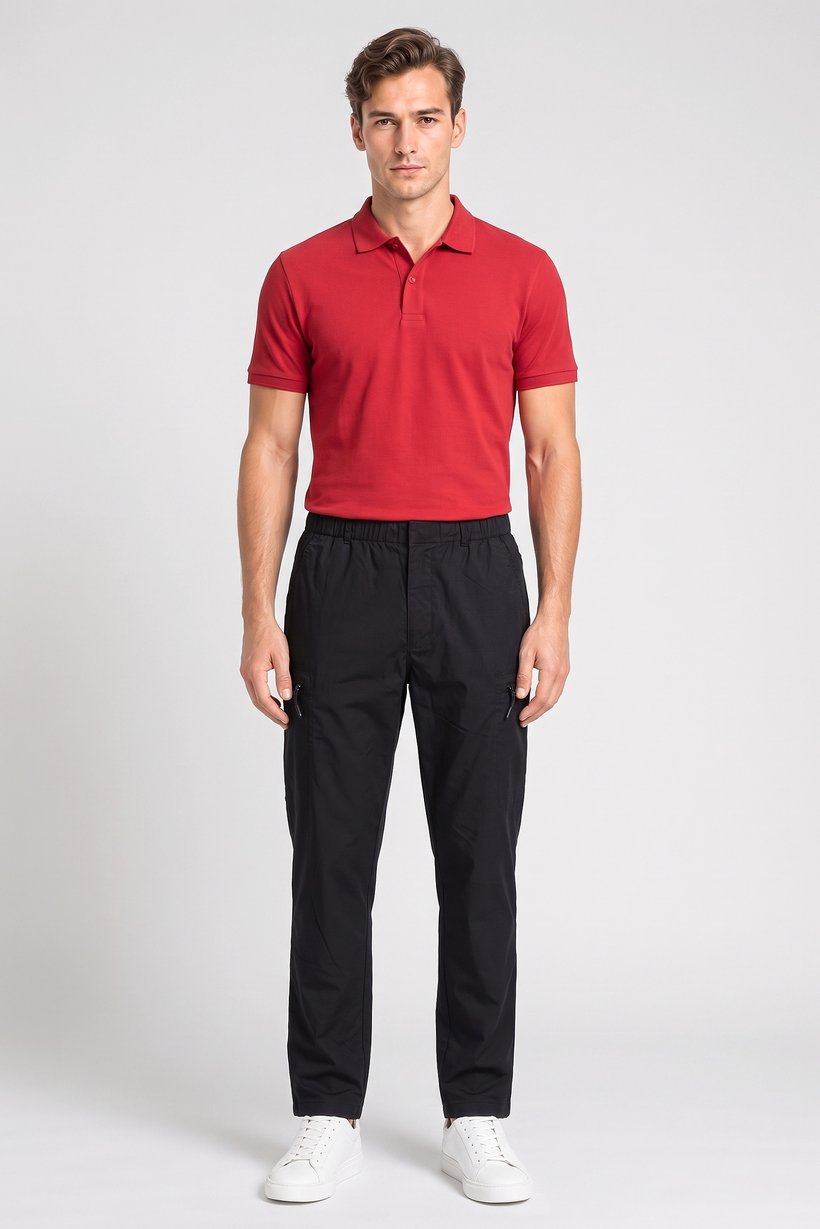 Men Regular Fit Solid Cargo Pants, Black