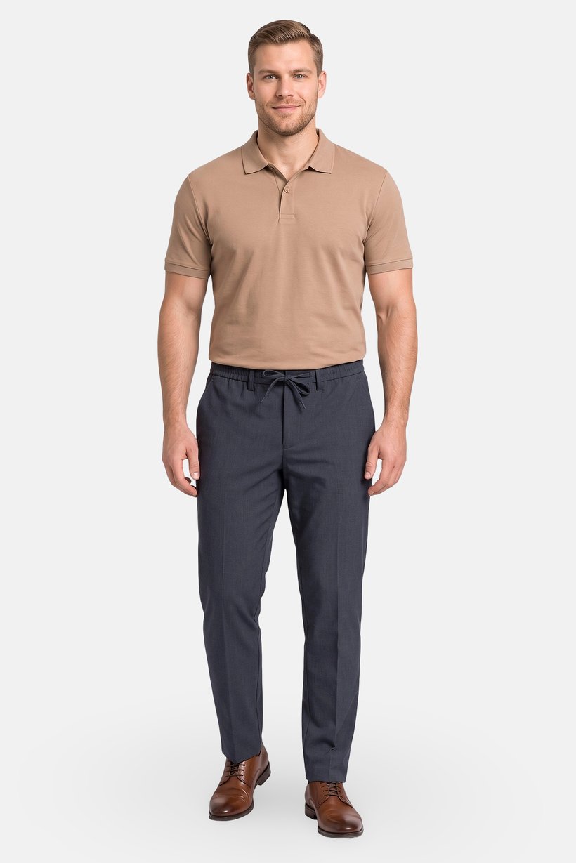 Men Regular Fit Solid Straight Leg Pants, Dusty Blue