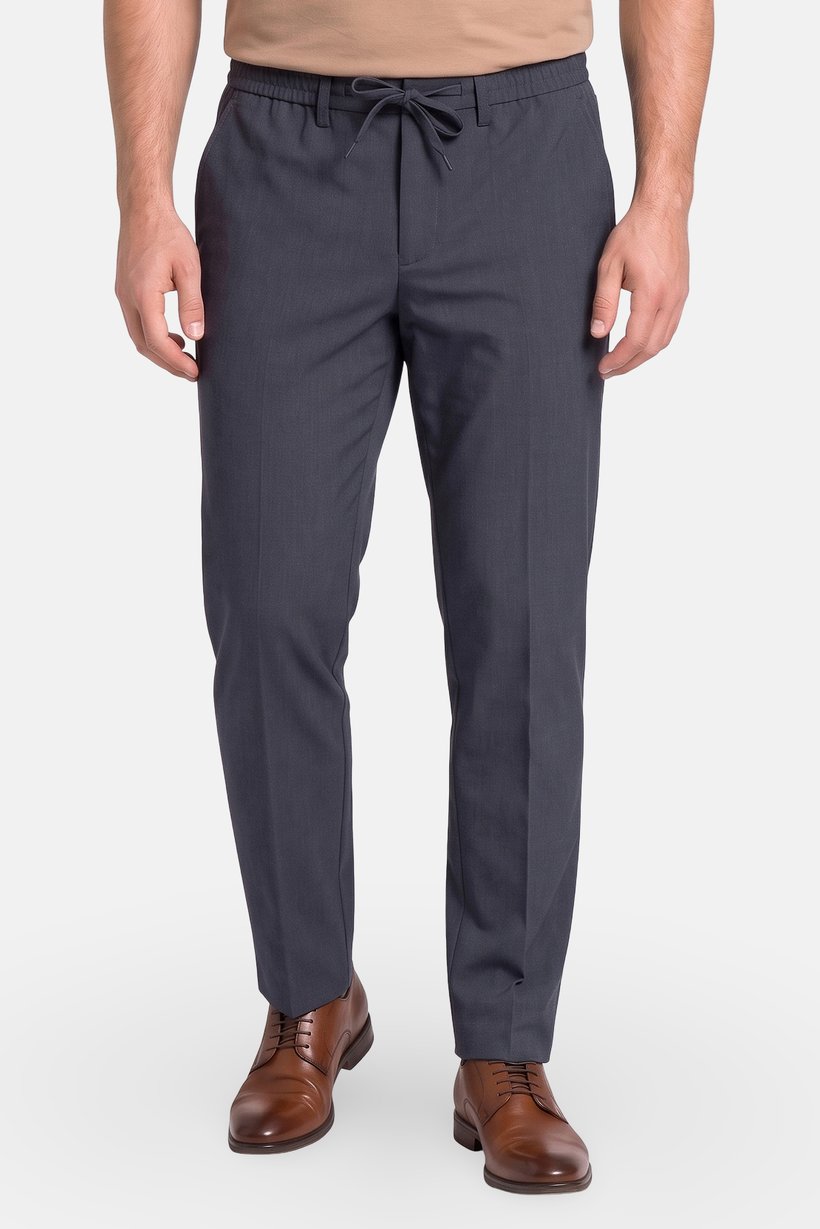 Men Regular Fit Solid Straight Leg Pants, Dusty Blue