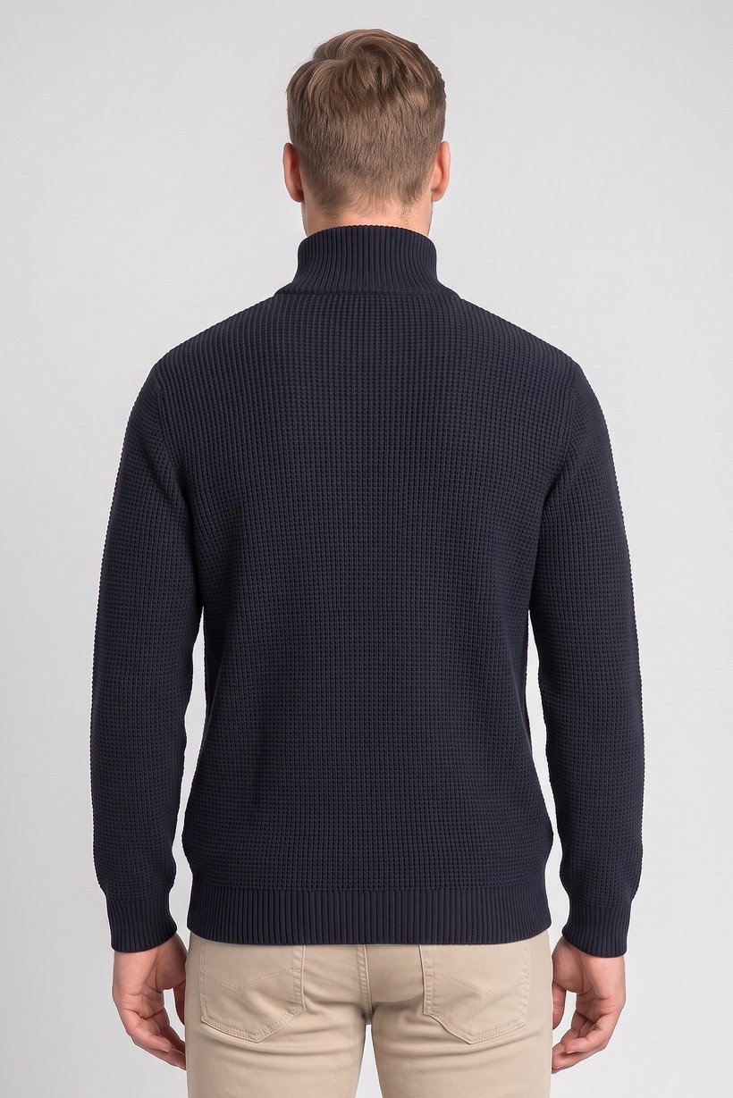Men Turtle Neck Textured Sweater, Dark Navy