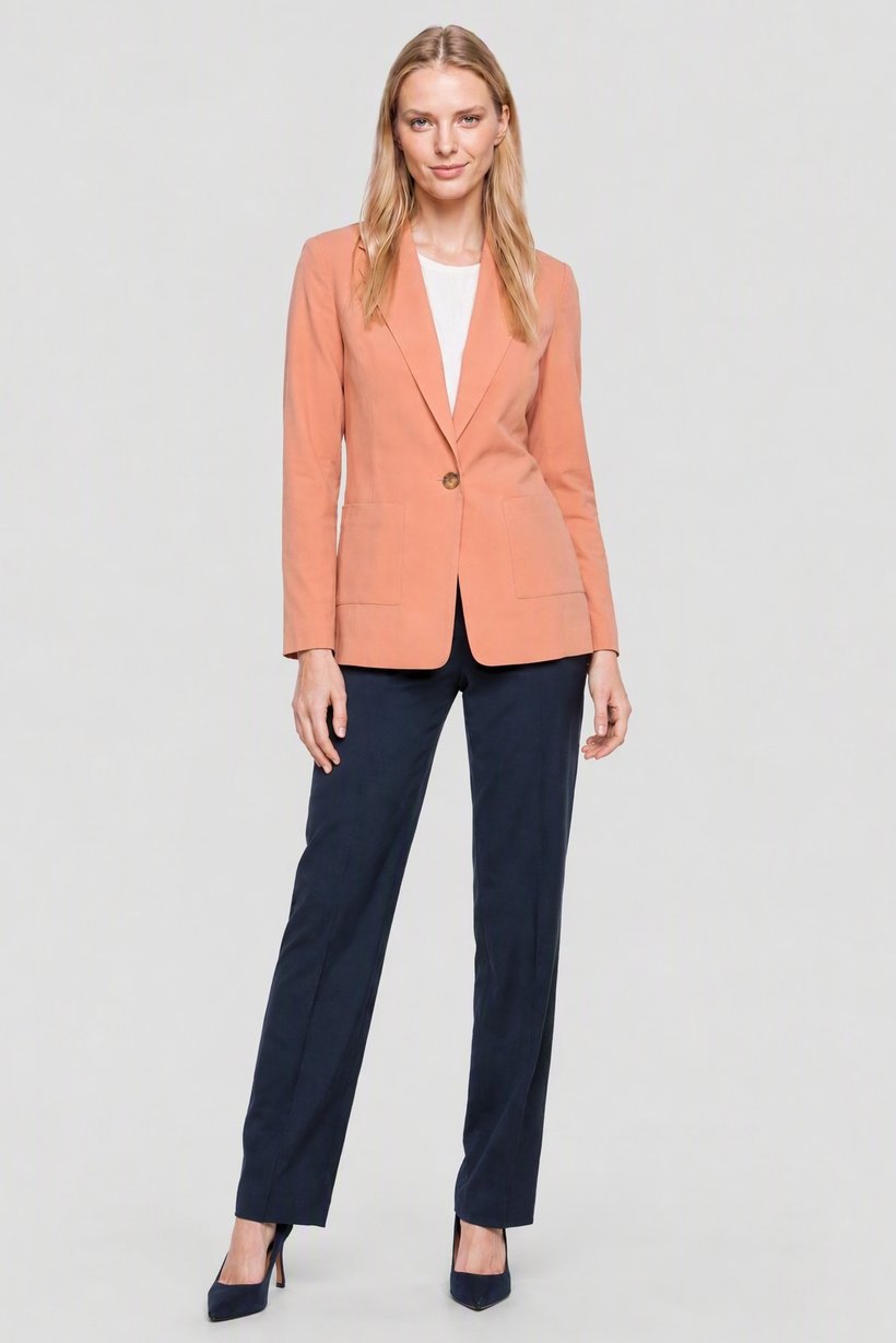 Women Regular Fit Solid Blazer Jacket, Peach