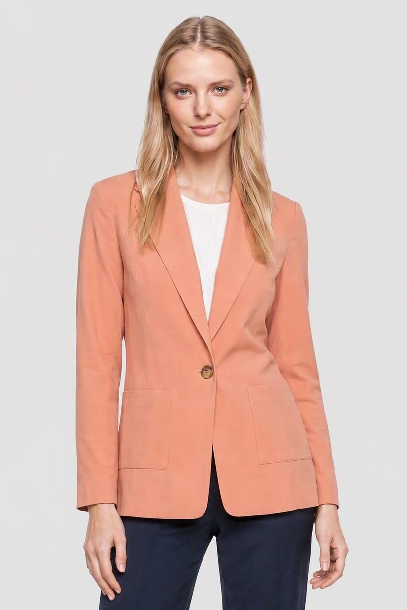 Women Regular Fit Solid Blazer Jacket, Peach