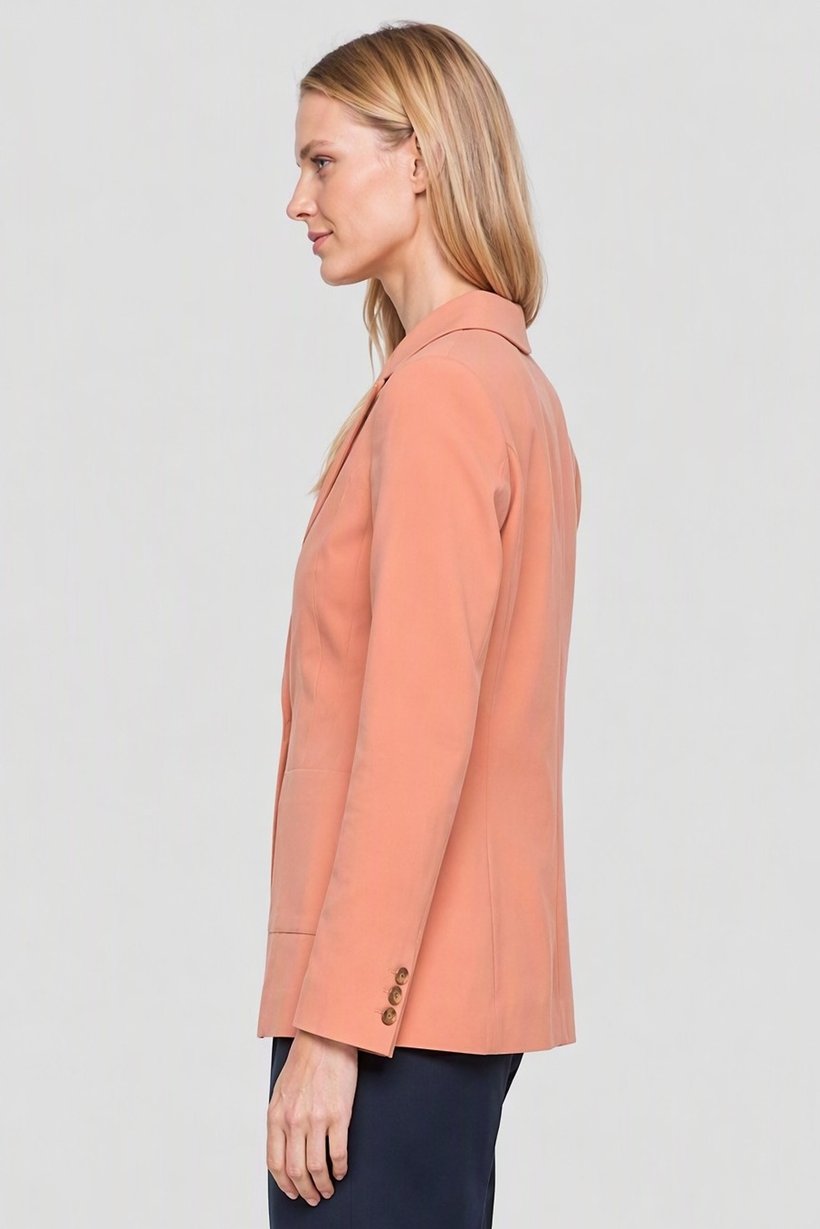Women Regular Fit Solid Blazer Jacket, Peach