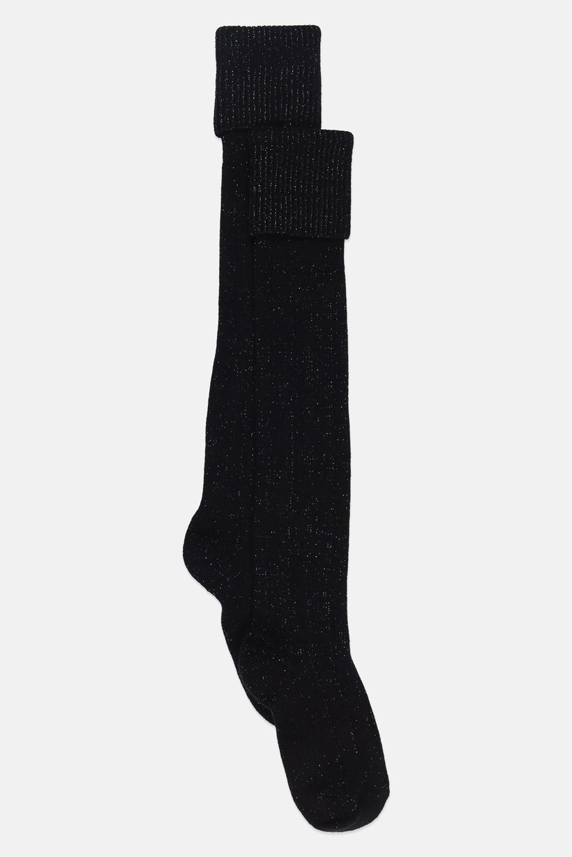 Women Metallic High Socks, Black