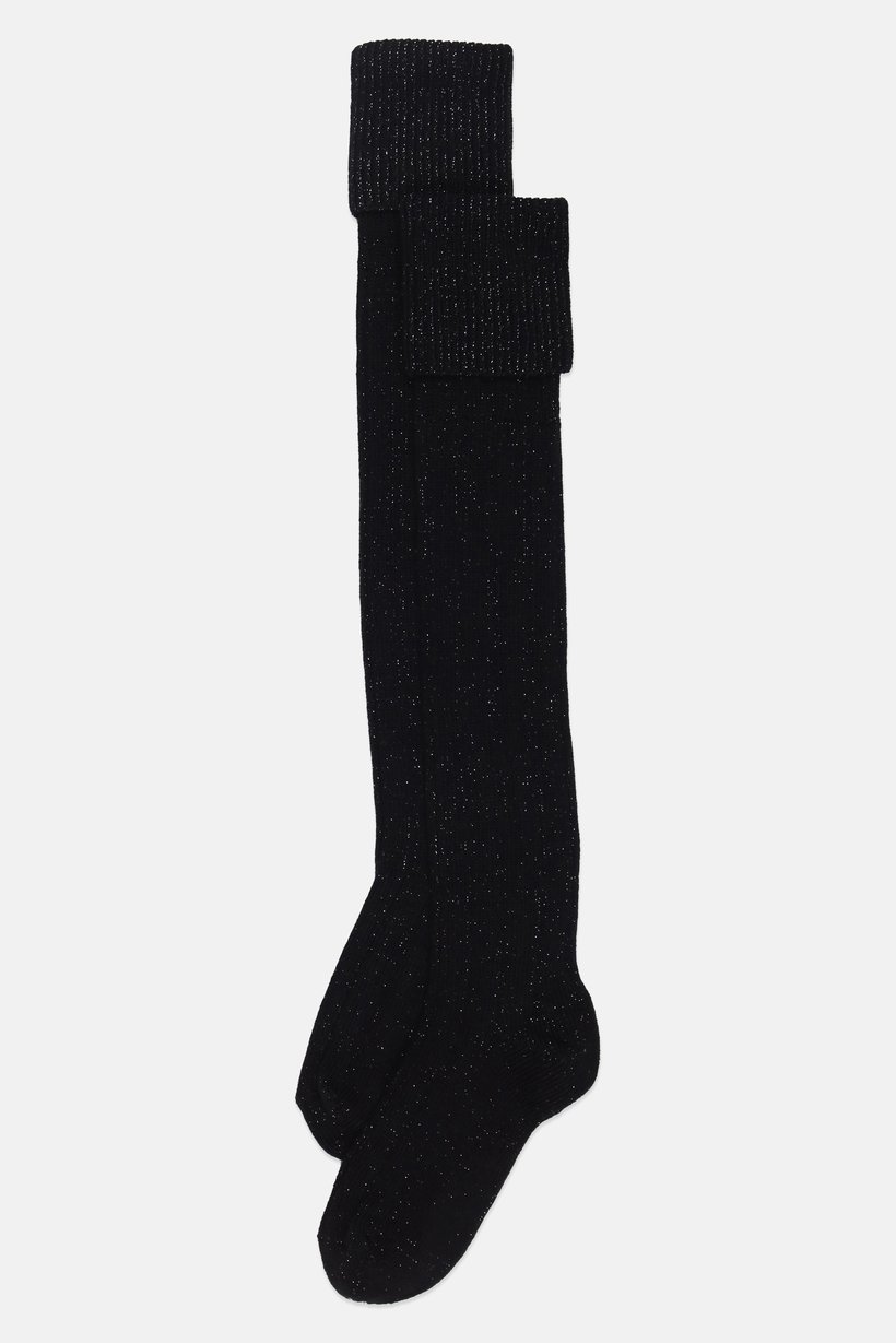 Women Metallic High Socks, Black