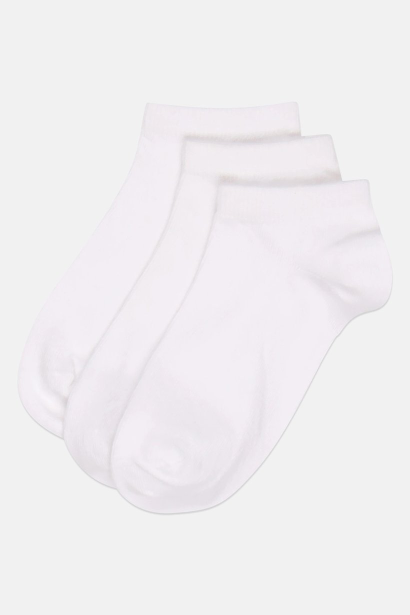 Women 3 Pcs Plain Ankle Socks, White