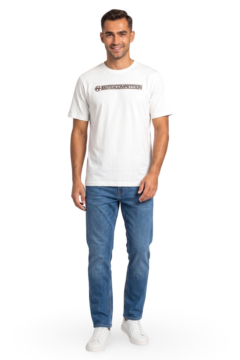Men Crew Neck Short Sleeve Brand Logo T-Shirt, White