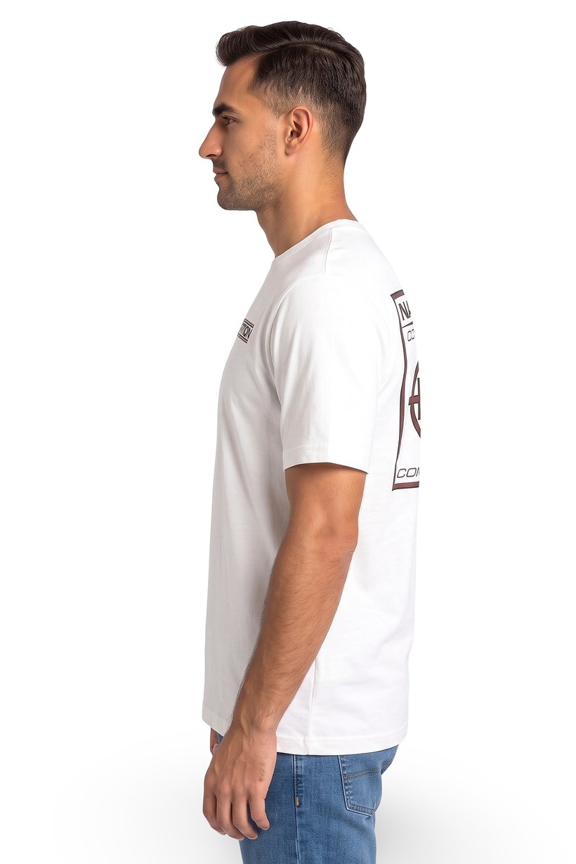 Men Crew Neck Short Sleeve Brand Logo T-Shirt, White