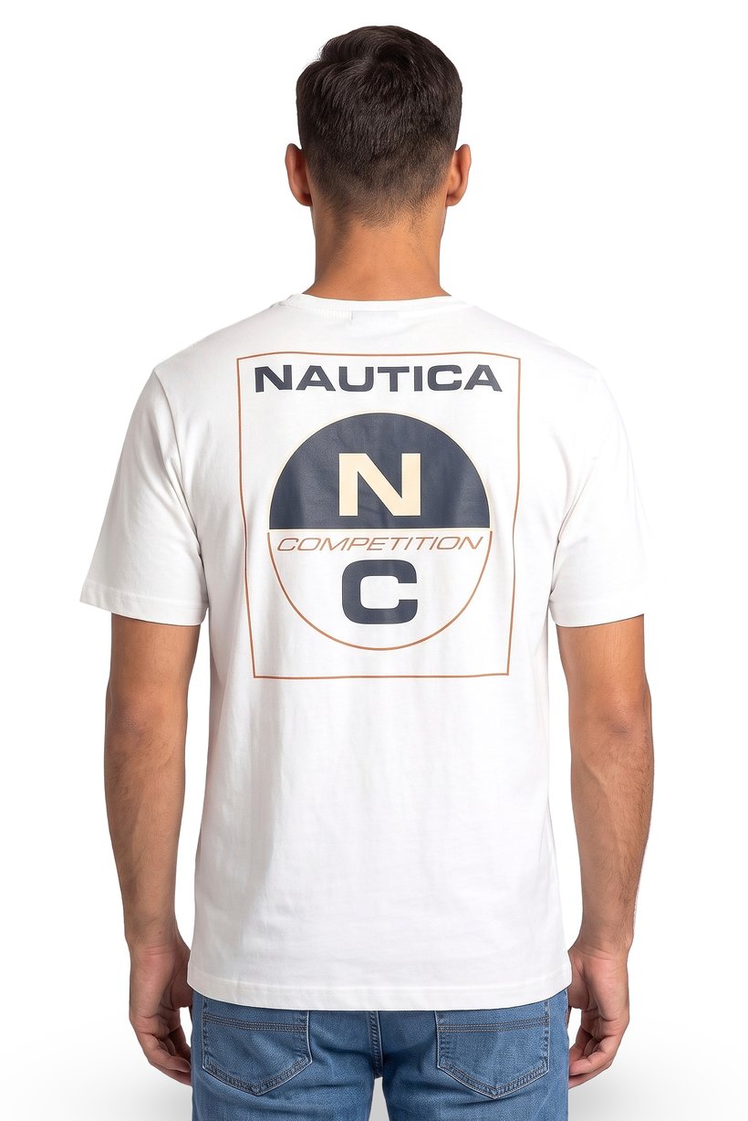 Men Crew Neck Short Sleeve Brand Logo T-Shirt, White