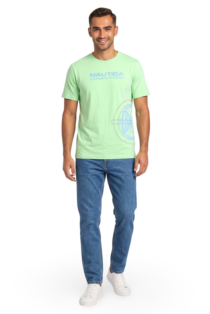 Men Crew Neck Short Sleeve Brand Logo T-Shirt, Light Green