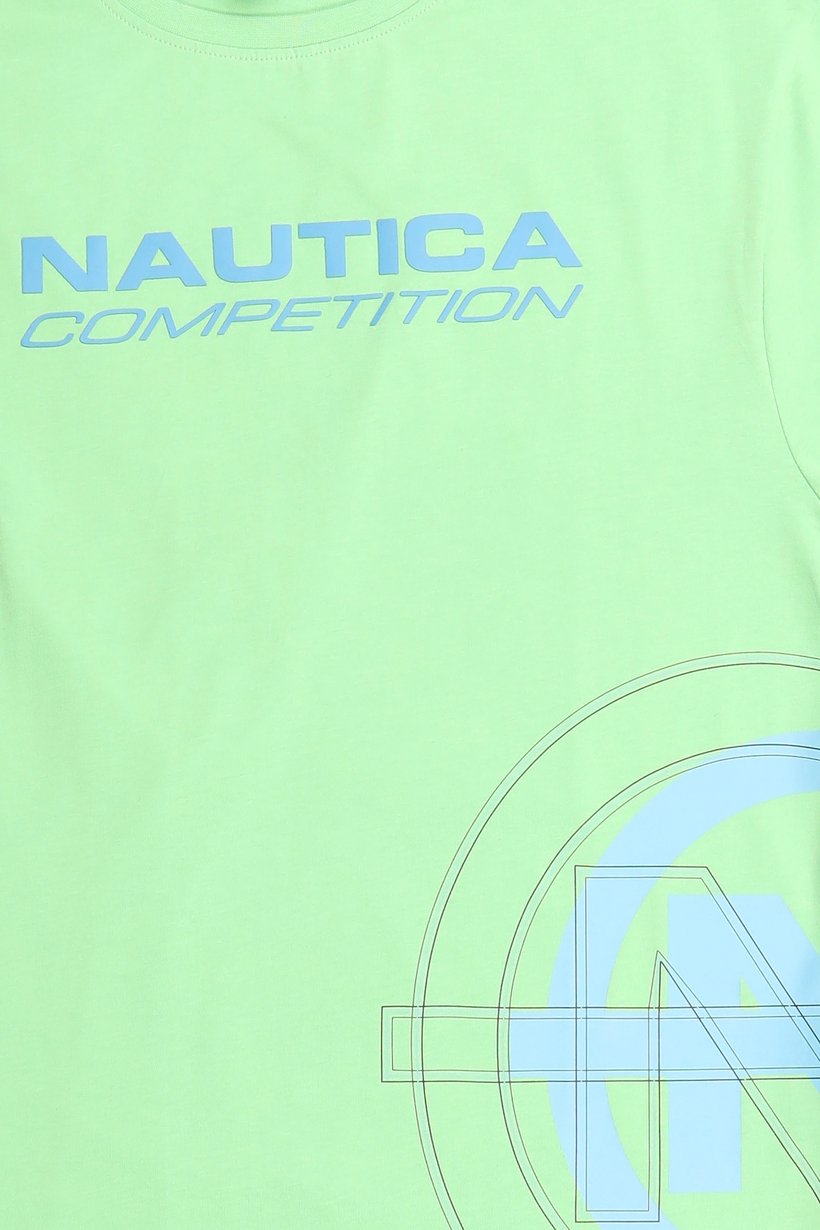 Men Crew Neck Short Sleeve Brand Logo T-Shirt, Light Green