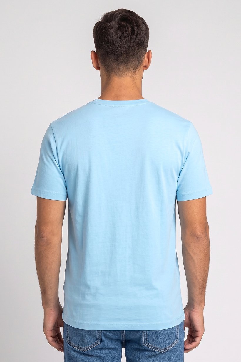 Men Crew Neck Short Sleeve Brand Logo T-Shirt, Blue