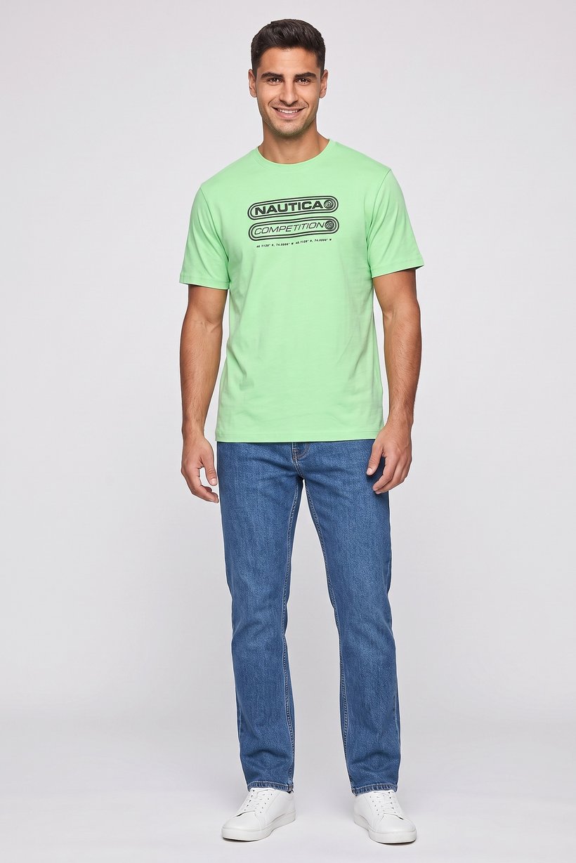 Men Crew Neck Short Sleeve Brand Logo T-Shirt, Light Green
