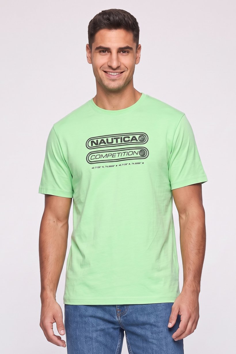 Men Crew Neck Short Sleeve Brand Logo T-Shirt, Light Green