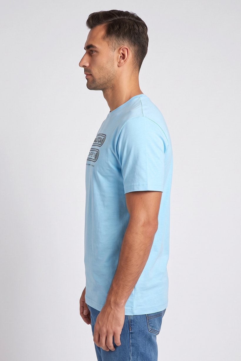 Men Crew Neck Short Sleeve Brand Logo T-Shirt, Light Blue