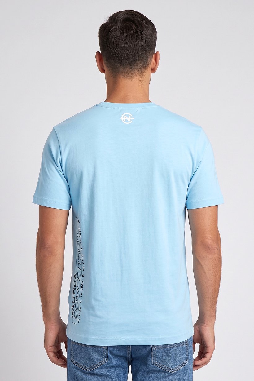 Men Crew Neck Short Sleeve Brand Logo T-Shirt, Light Blue