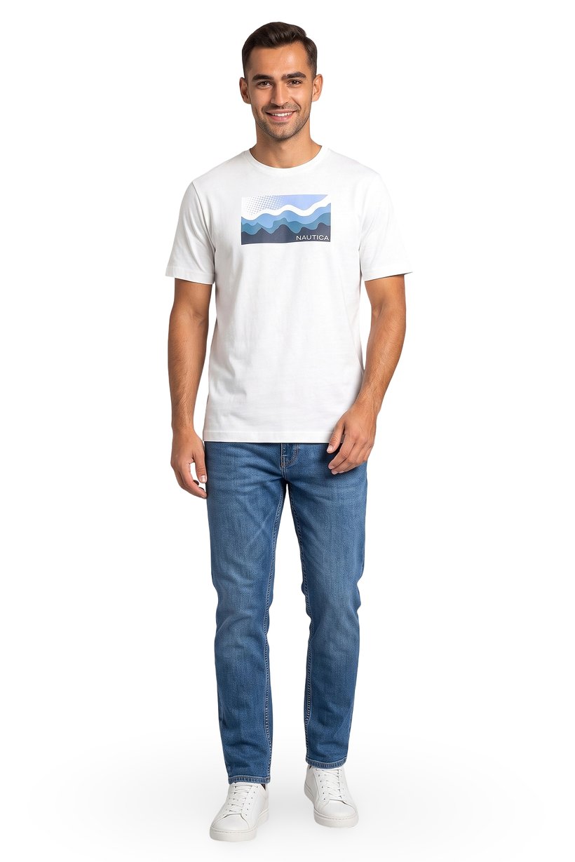 Men Crew Neck Short Sleeve Brand Logo T-Shirt, White