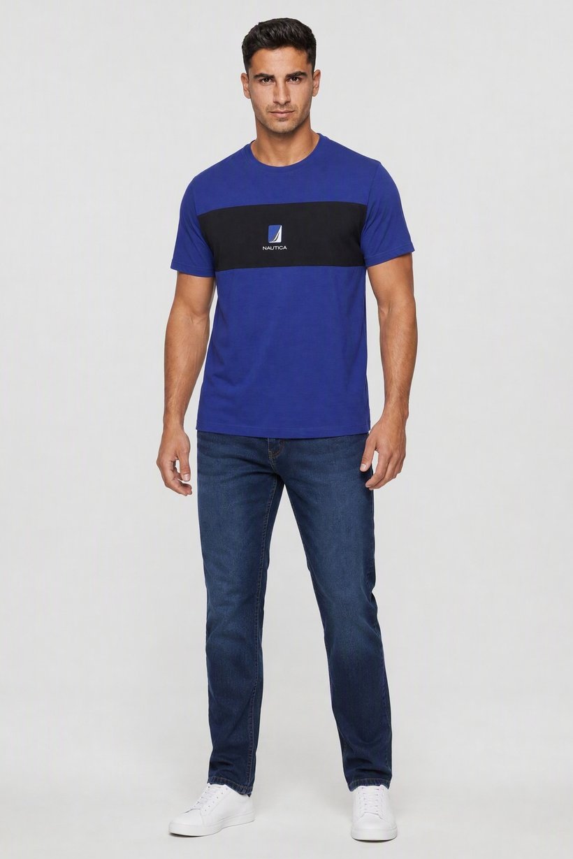 Men Crew Neck Short Sleeve Brand Logo T-Shirt, Purple