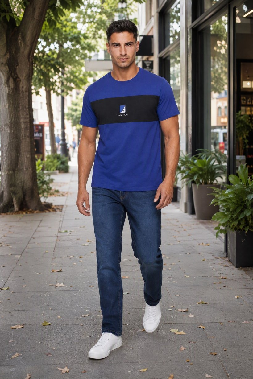 Men Crew Neck Short Sleeve Brand Logo T-Shirt, Purple