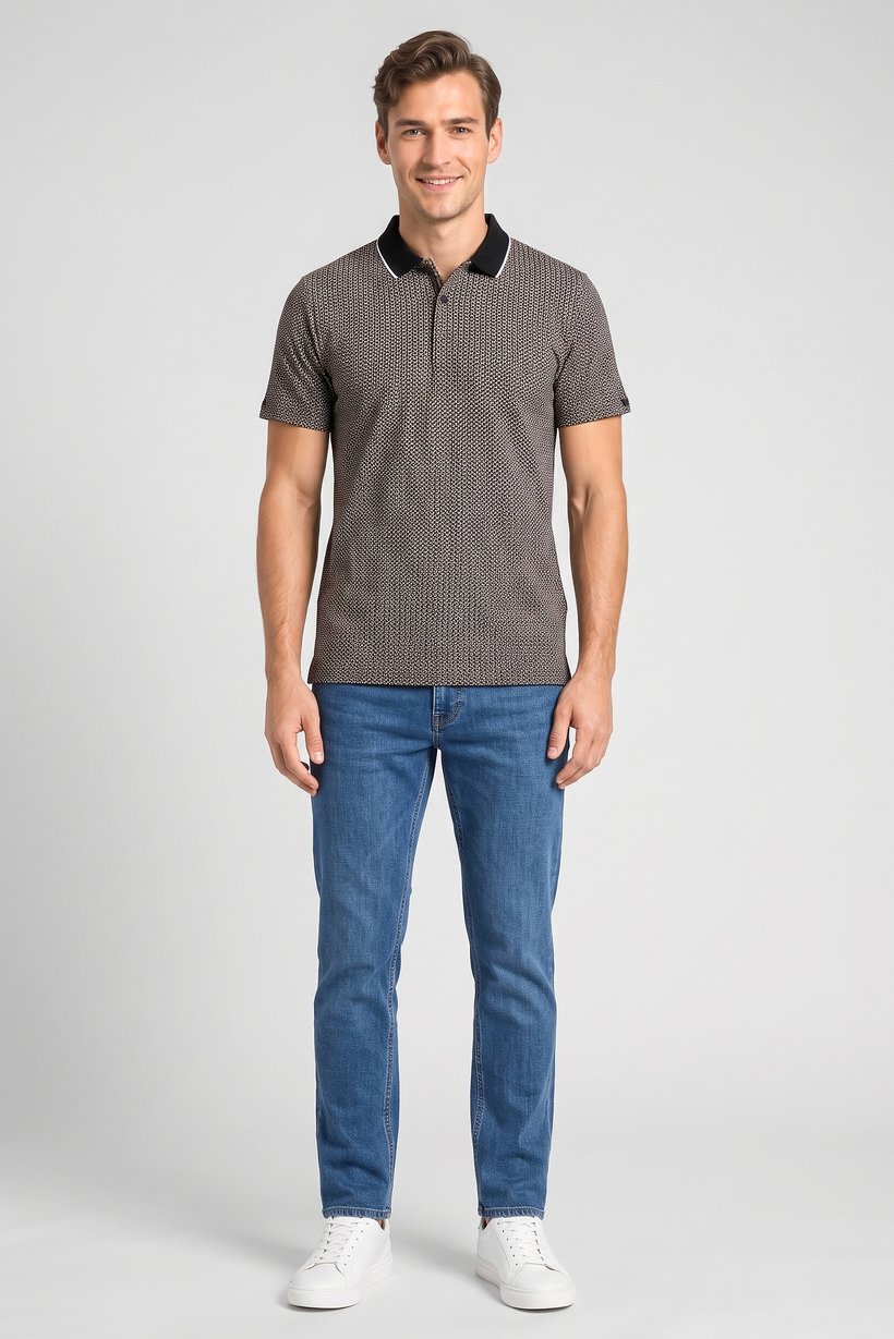 Men Regular Fit Diamond Pattern Short Sleeve Polo Shirt, Multicolor