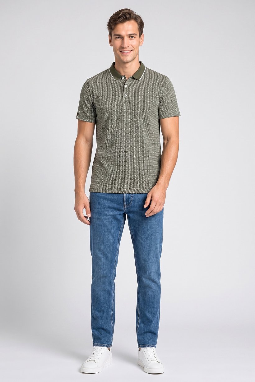Men Regular Fit Diamond Pattern Short Sleeve Polo Shirt, Multicolor