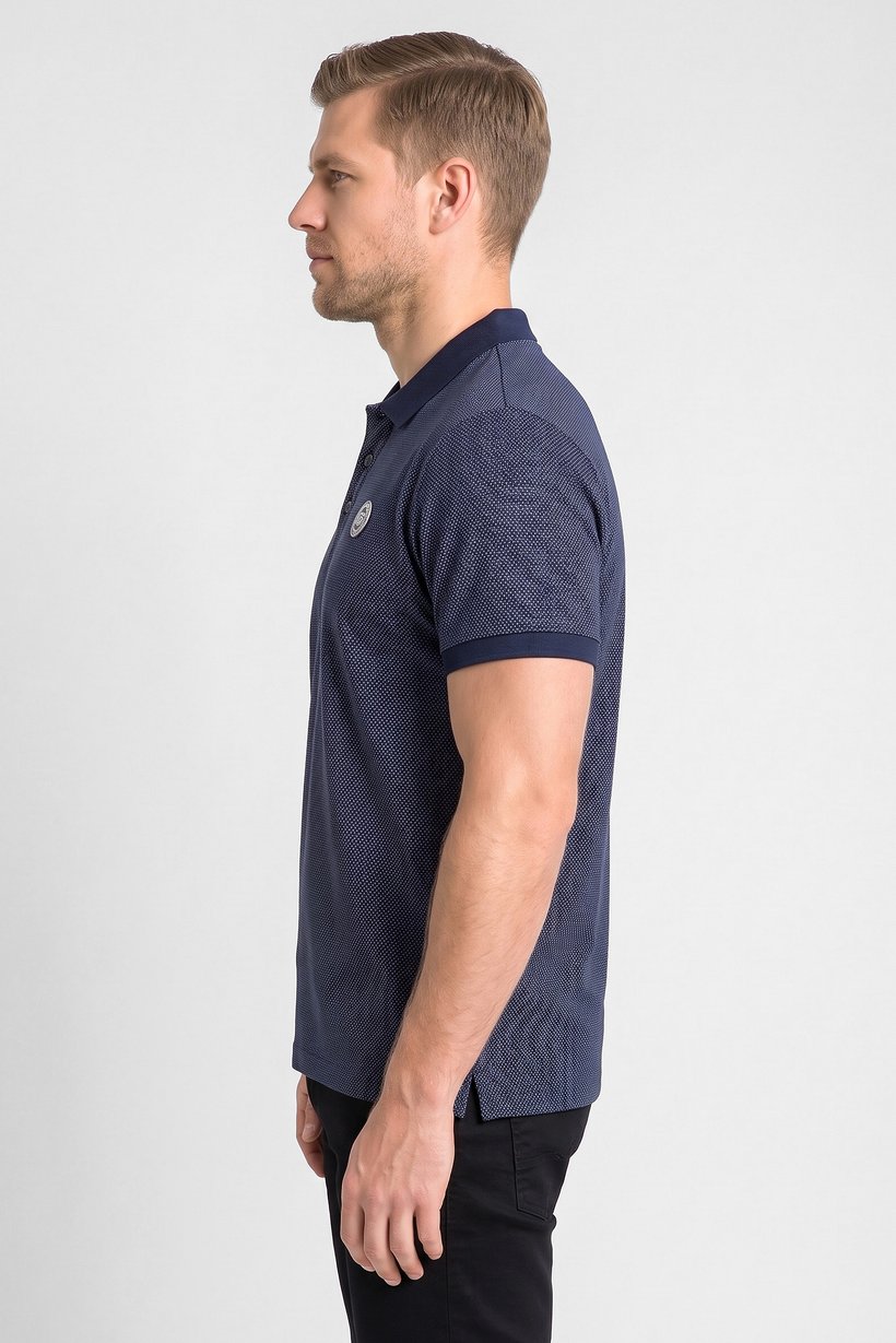 Men Regular Fit Short Sleeve Birdseye Pattern Polo Shirt, Navy