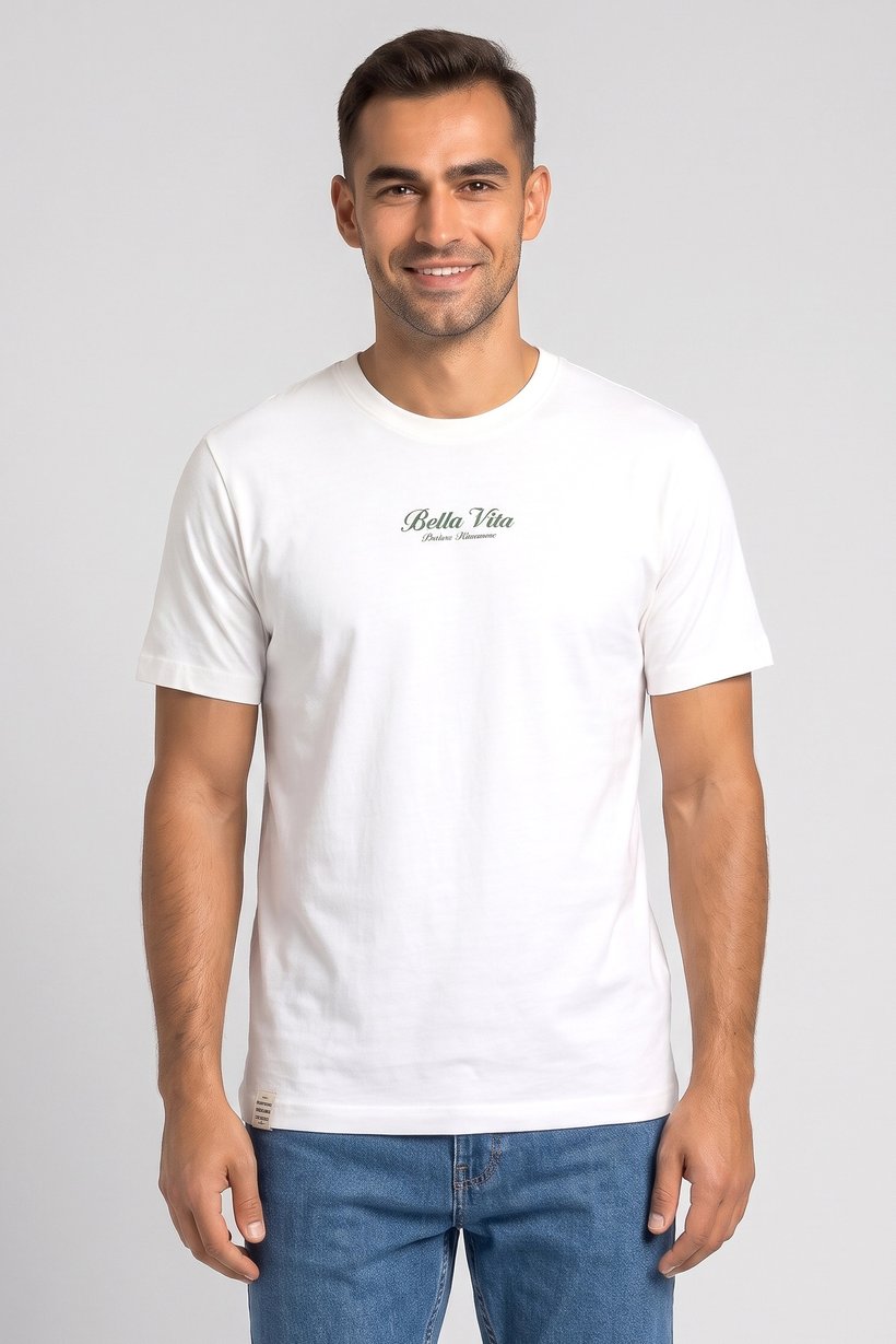 Men Crew Neck  Short Sleeve Graphic T-Shirt, White