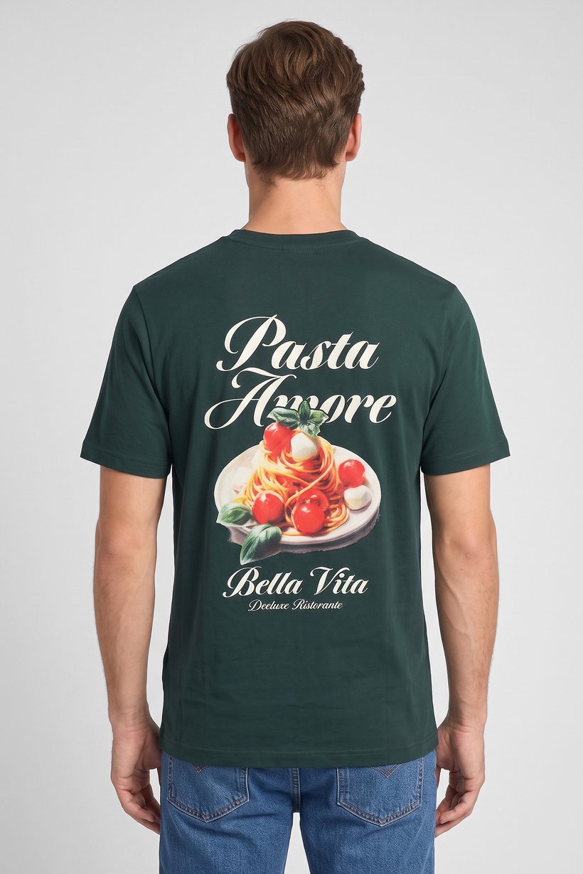 Men Crew Neck Short Sleeve Graphic Print T-Shirt, Dark Green