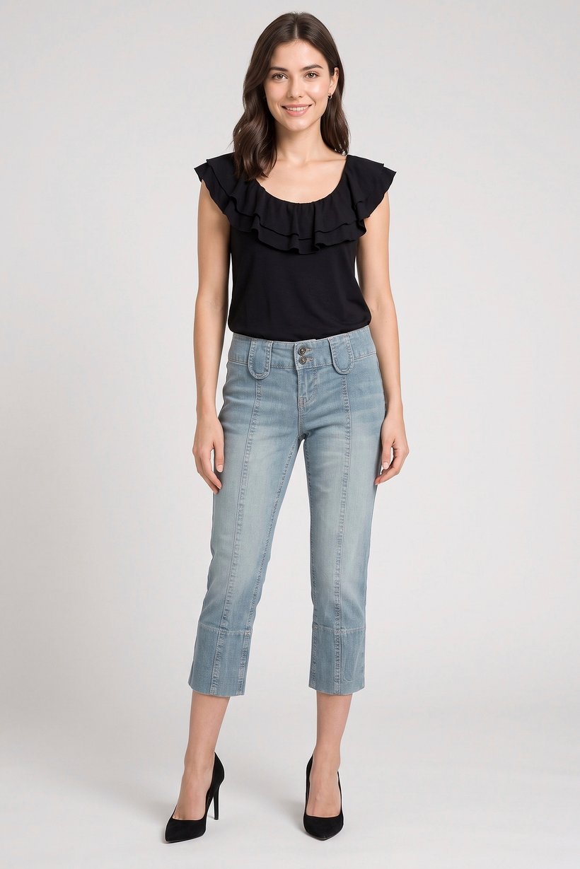 Women Regular Fit Stretchable Washed Capri Jeans, Blue