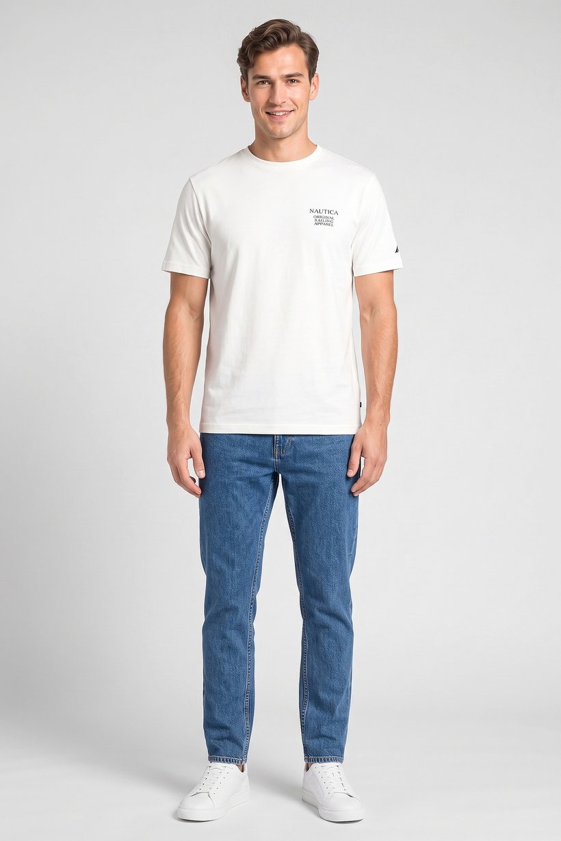 Men Crew Neck Short Sleeve Brand Logo T-Shirt, White