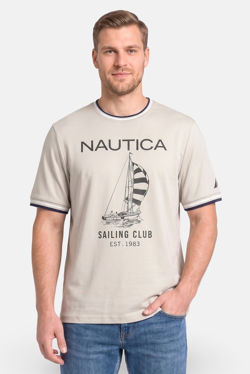 Men Crew Neck Short Sleeve Graphic Print T-Shirt, Light Grey