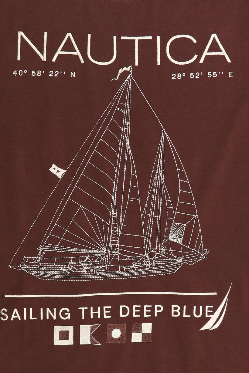 Men Crew Neck Short Sleeve Embroidered Logo T-Shirt, Chocolate Brown