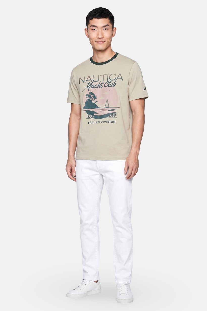 Men Crew Neck Short Sleeve Graphic Print T-Shirt, Sage Green