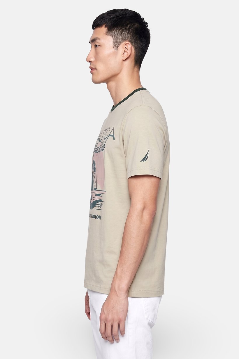 Men Crew Neck Short Sleeve Graphic Print T-Shirt, Sage Green