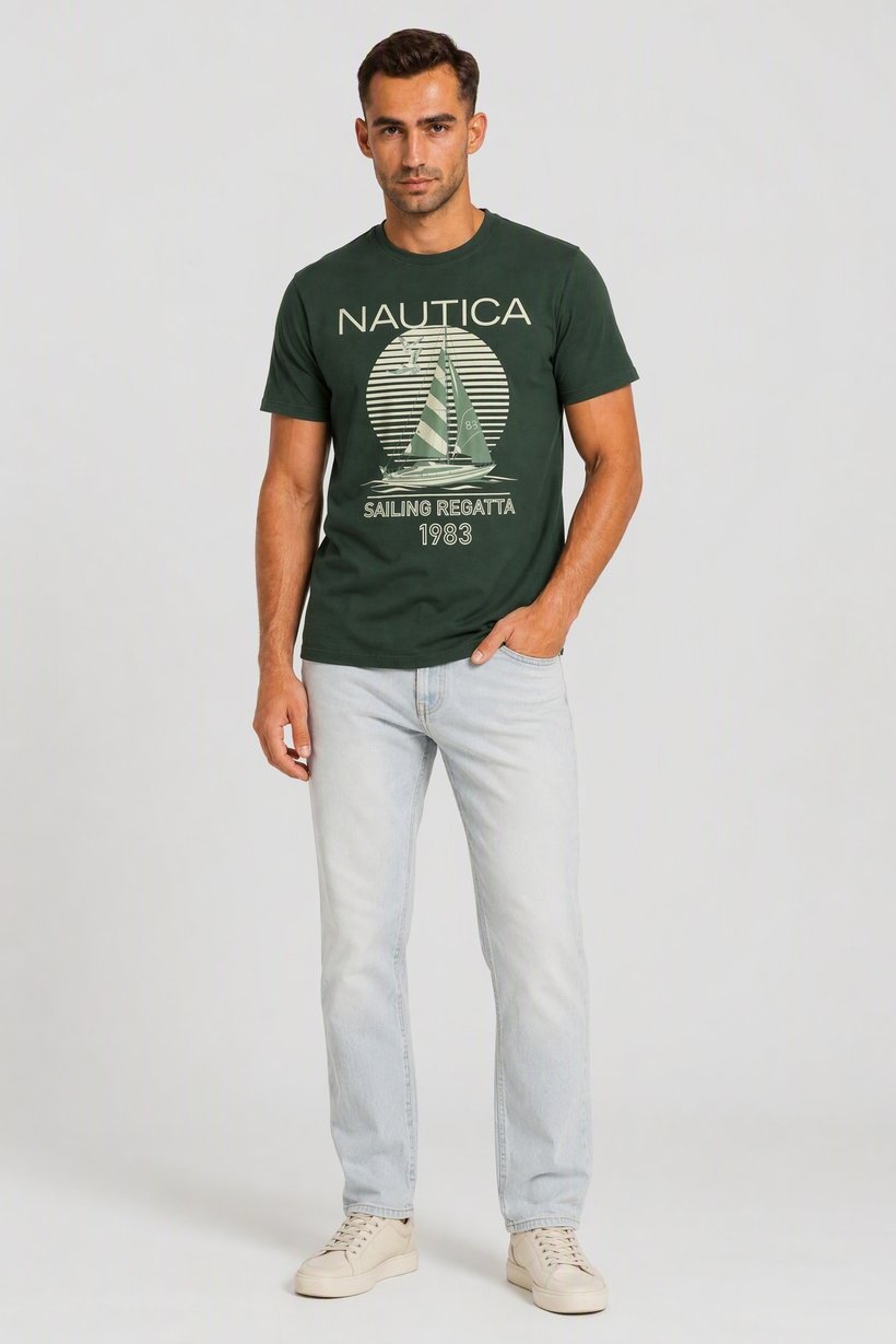 Men Crew Neck Short Sleeve Graphic Print T-Shirt, Green