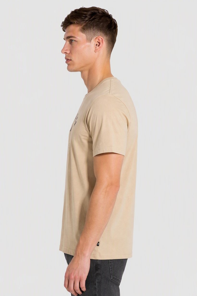 Men Crew Neck Short Sleeve Brand Logo T-Shirt, Beige