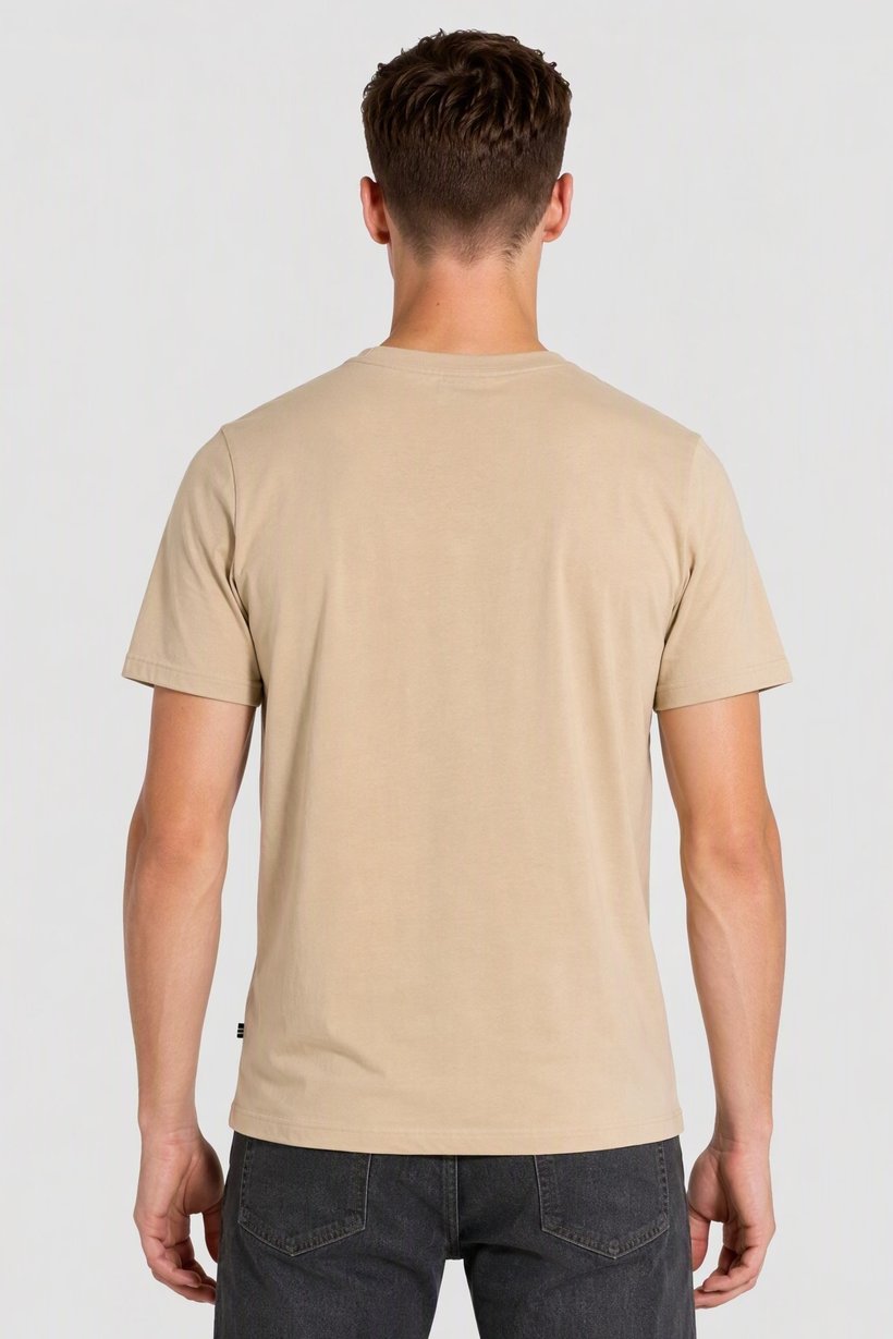 Men Crew Neck Short Sleeve Brand Logo T-Shirt, Beige