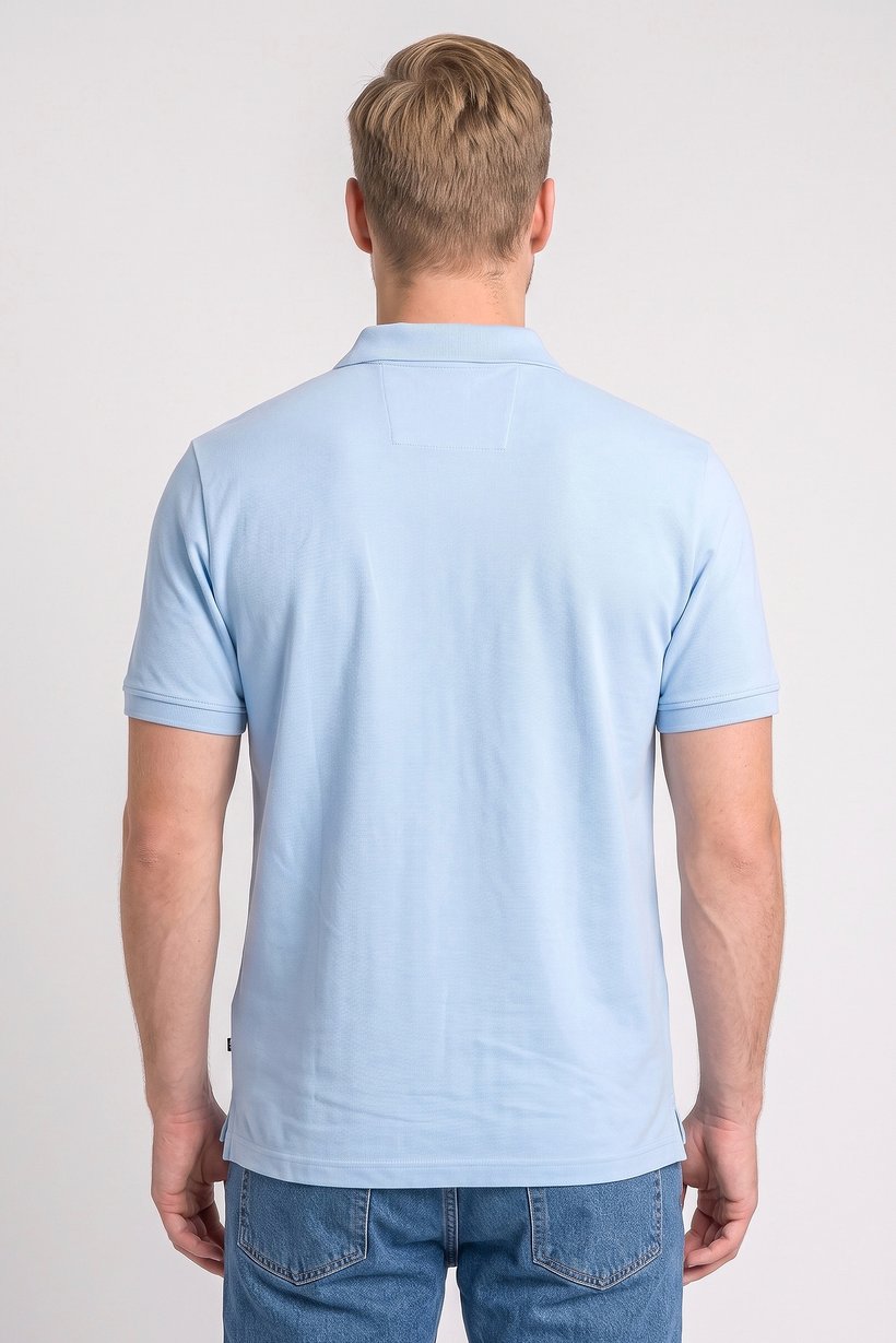 Men Classic Fit Embroidered Logo Short Sleeve Polo Shirt, Light Blue